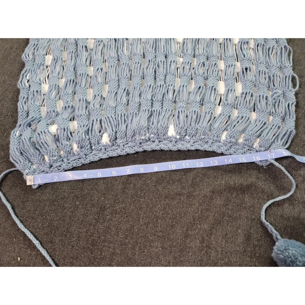 Vintage 70s Handmade Crochet Blue White Cape Capelet Knit Poncho Shawl - Picture 7 of 11